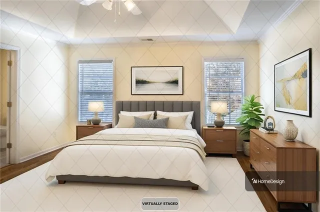 a bedroom with a bed and window