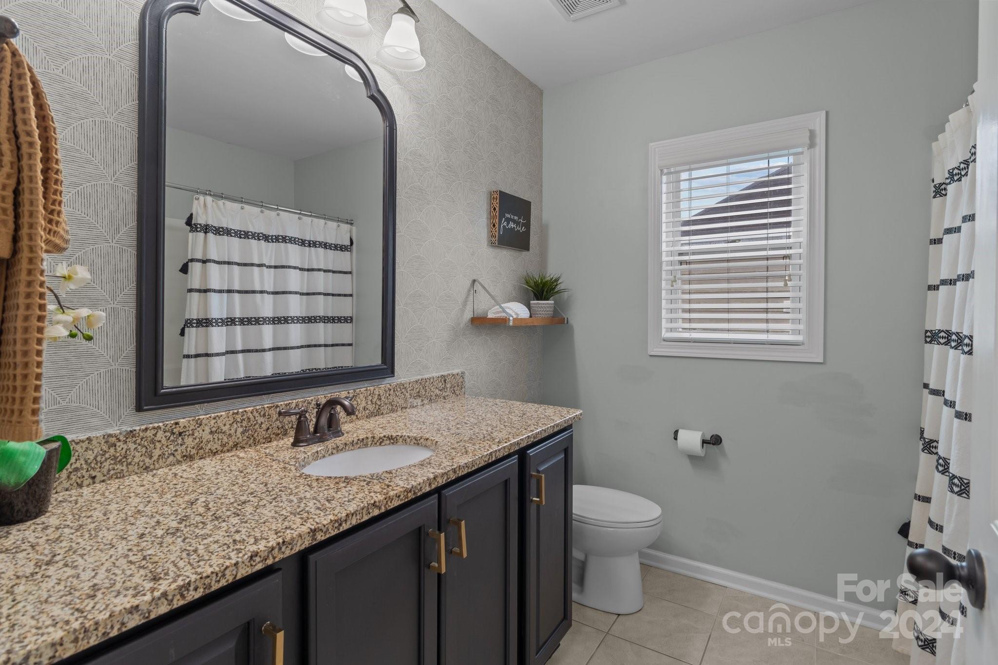3434 Streamside Drive Davidson, NC 28036 - Photo 23 of 34 a bathroom with a granite countertop sink toilet and mirror