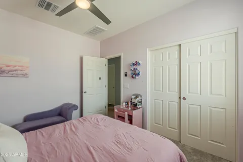 an aerial view of a house with a garden