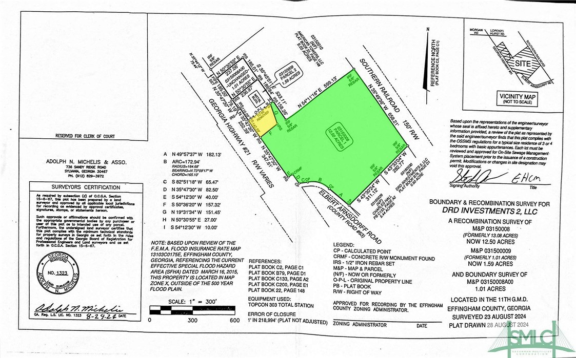 0 Hwy 21 & Elbert Arnsdorff Road Springfield, GA 31329 - Photo 3 of 3 Recombination Plat showing the 12.5 acres in Green