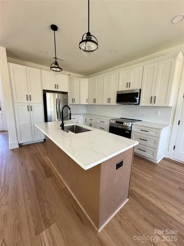 a kitchen with a sink a stove and cabinets