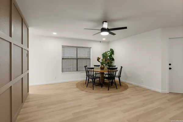 an outdoor space with furniture