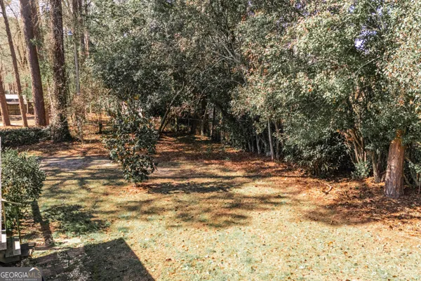 a view of a yard with trees
