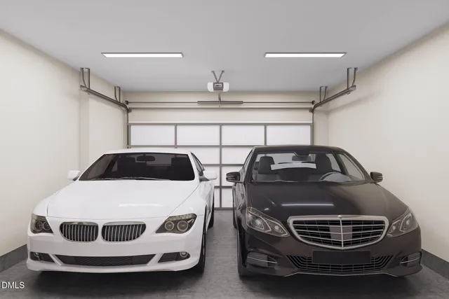 a car parked in a garage