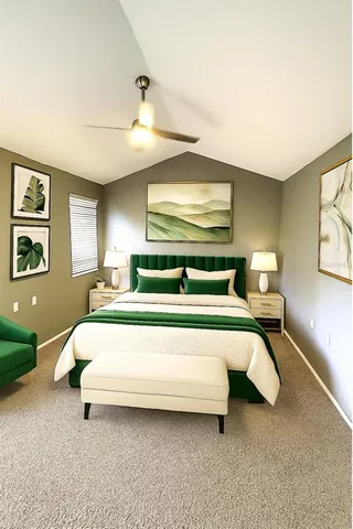 a bed room with a bed and a night stand