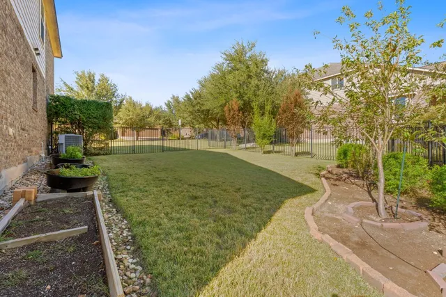 a view of a park with large trees