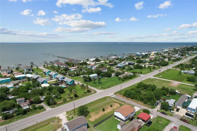 an aerial view of a swimming pool