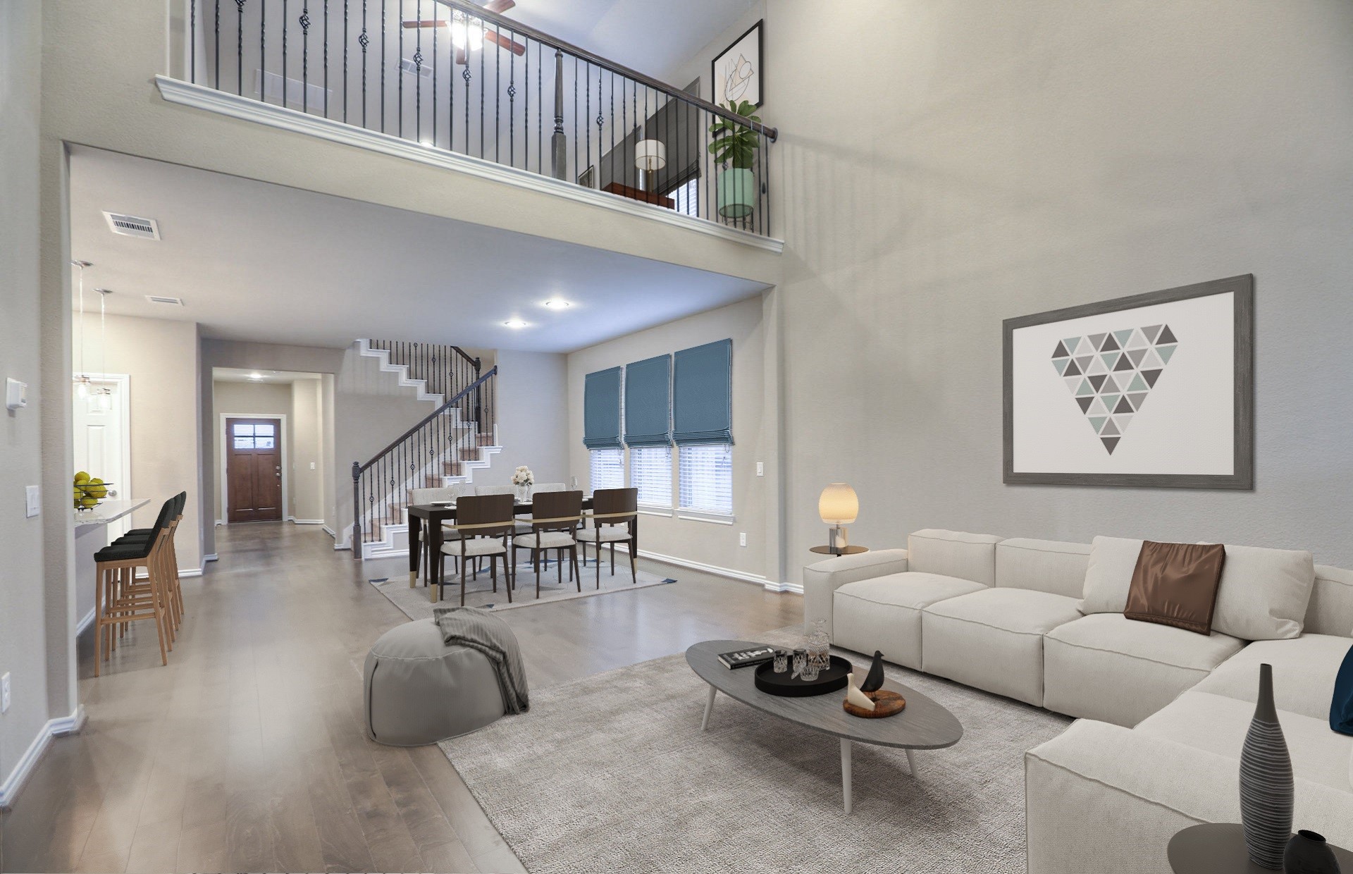 15166 Wild Gully Way Conroe, TX 77302 - Photo 5 of 21 a living room with furniture a wooden floor and a chandelier