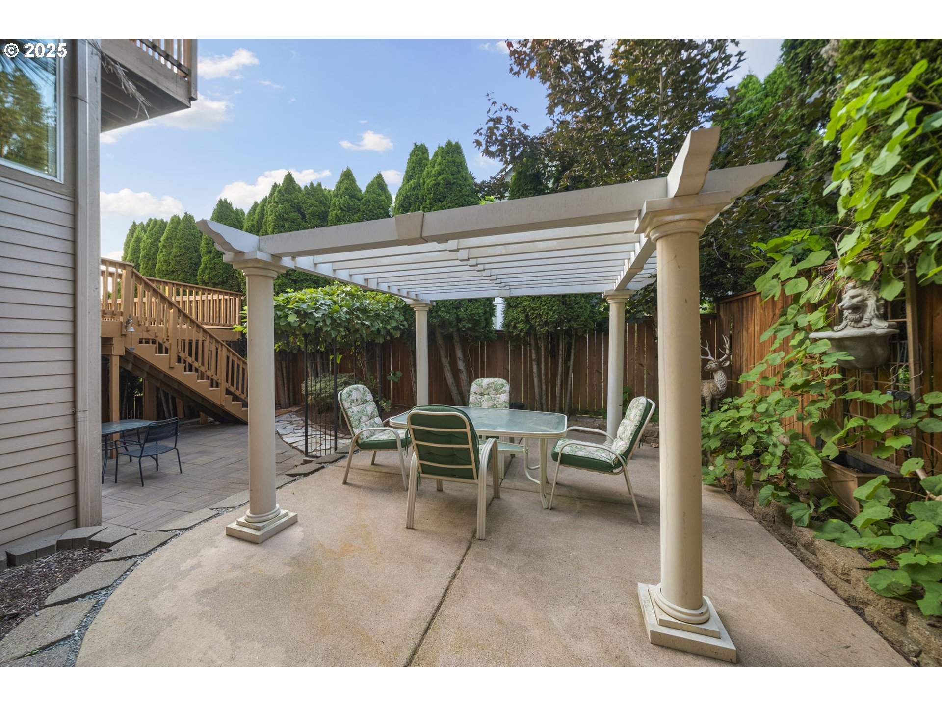 5219 Northwest Fernridge Drive Camas, WA 98607 - Photo 40 of 48 a view of a patio with a table and chairs under an umbrella