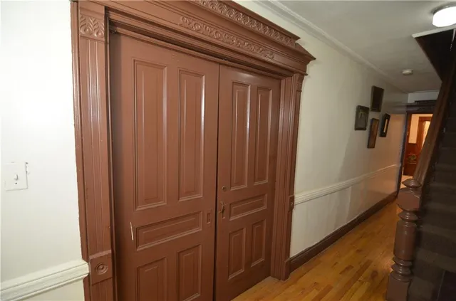 a view of elevator with hallway