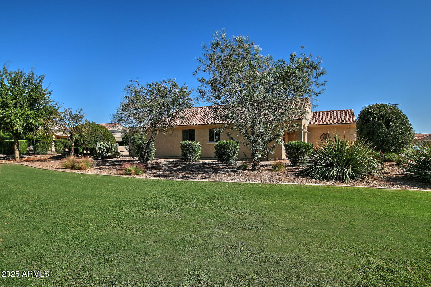 7382 West Silver Spring Way Florence, AZ 85132 - Photo 24 of 89 a view of a patio with couches and a table and chairs with plants and big trees