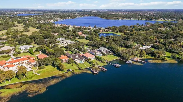 a view of water with a building in the background