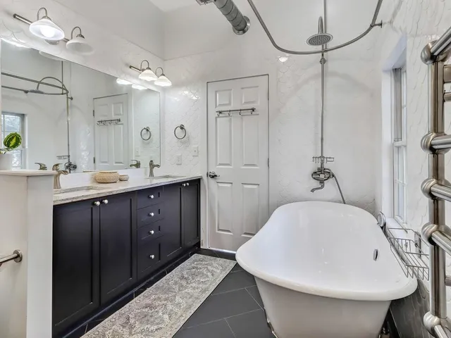 a bathroom with a bathtub