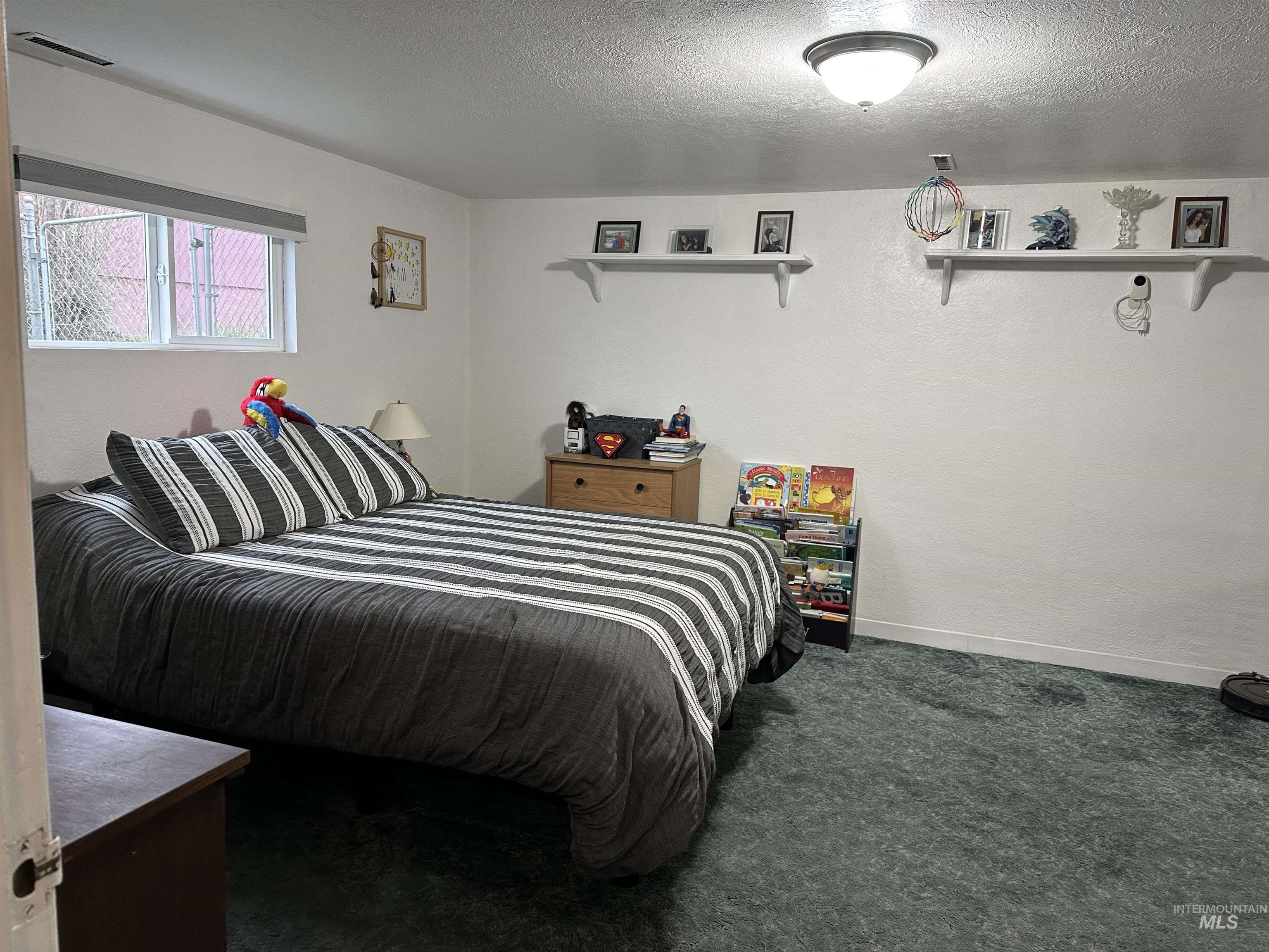 3214 Meadowlark Drive Lewiston, ID 83501 - Photo 15 of 25 Bedroom featuring a textured ceiling, dark carpet, and a textured wall