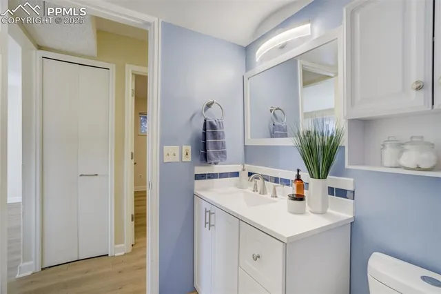 a bathroom with a sink a vanity and a mirror