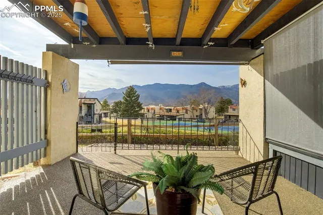 a view of balcony with a potted plant