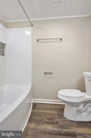a bathroom with a toilet and a bath tub