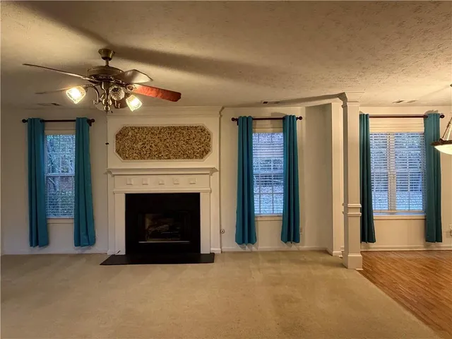 a view of a livingroom with a fireplace