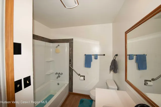 a bathroom with a bathtub and a shower