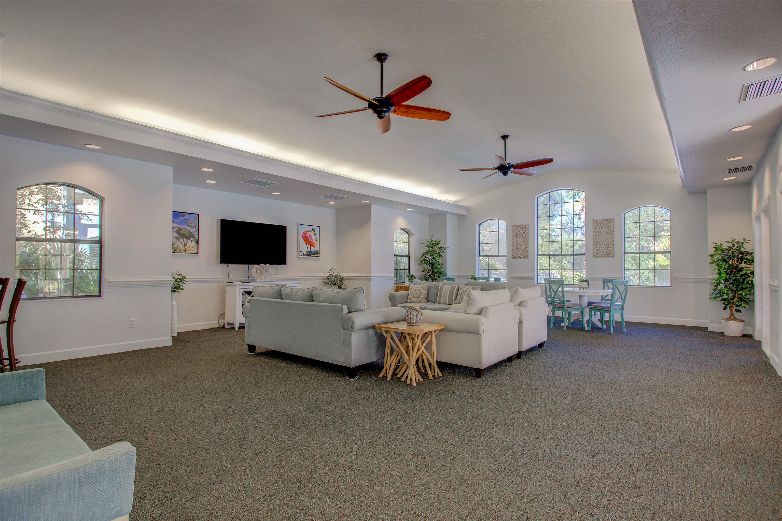 1800 Vista Cove Road St. Augustine, FL 32084 - Photo 61 of 69 Carpeted living room with recessed lighting, ceiling fan, and lofted ceiling