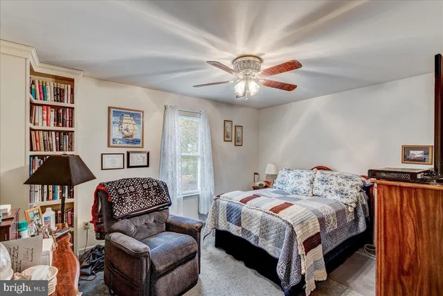 a bedroom with a bed couch and a window