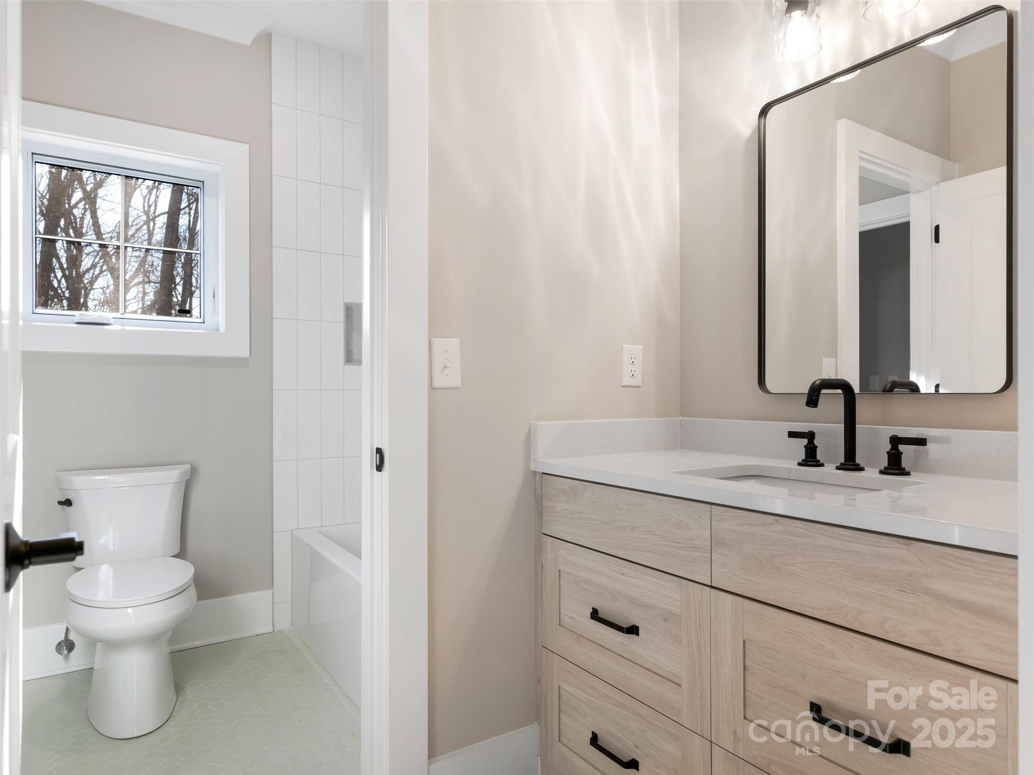 597 Evergreen Road Clover, SC 29710 - Photo 14 of 23 a bathroom with a toilet a sink and mirror