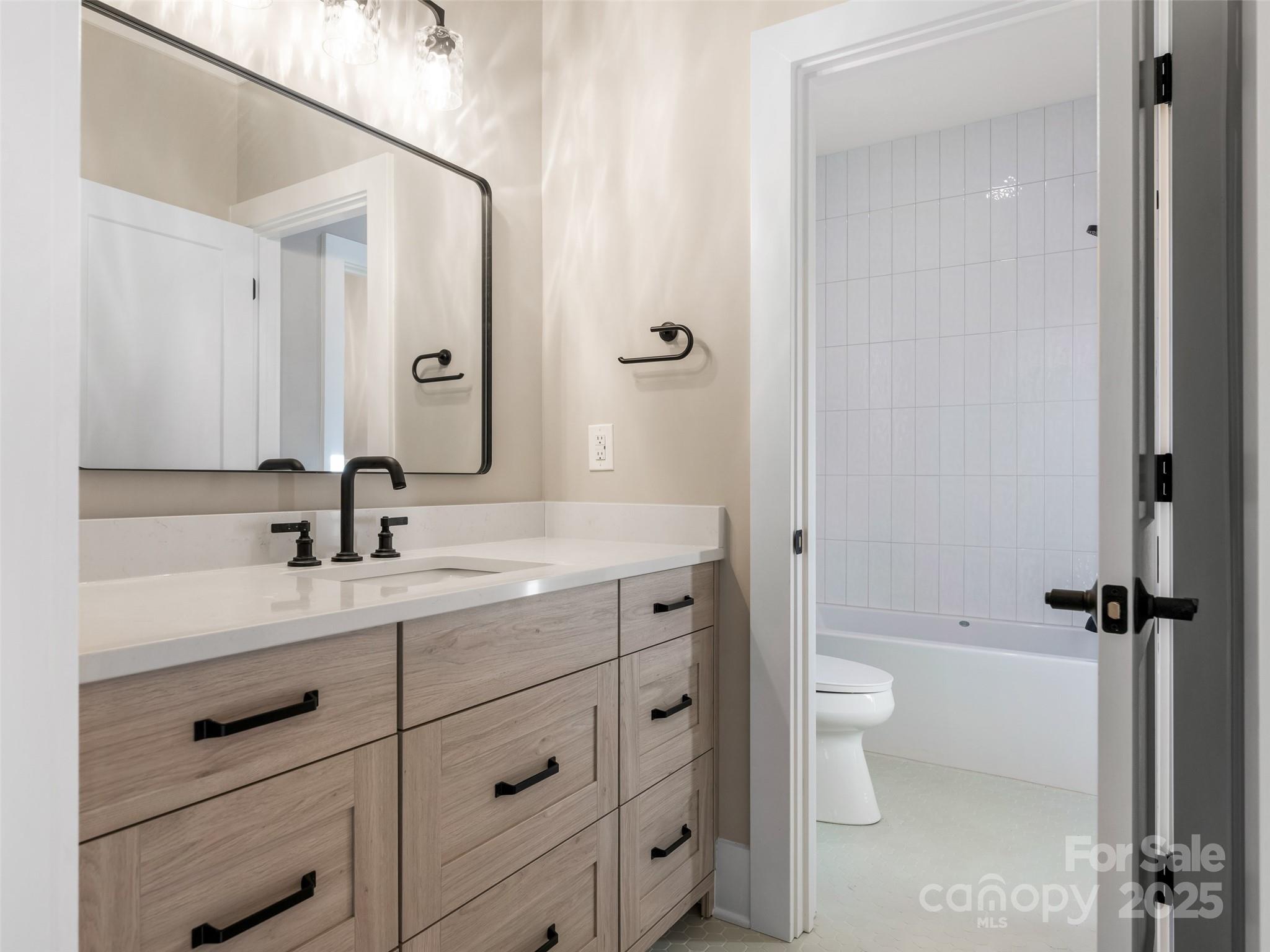 597 Evergreen Road Clover, SC 29710 - Photo 17 of 23 a bathroom with a toilet a sink and mirror