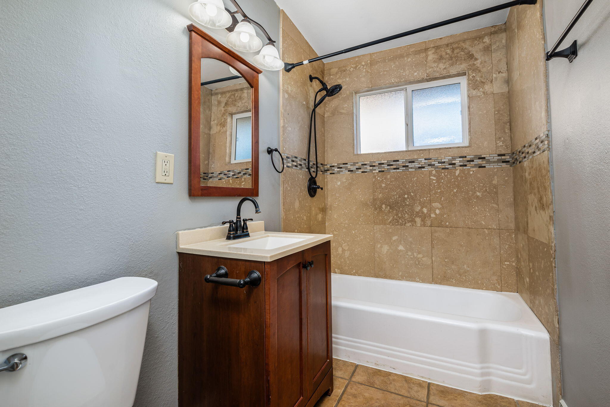 73333 Santa Rosa Way Palm Desert, CA 92260 - Photo 31 of 37 a bathroom with a granite countertop sink toilet and shower