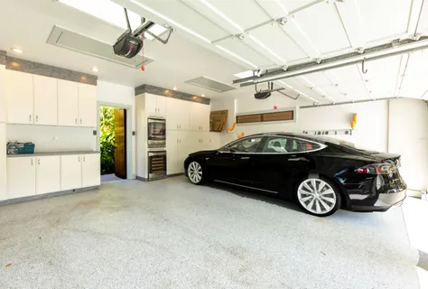 a car parked in a garage