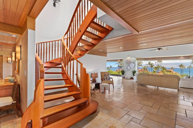 a lobby with furniture