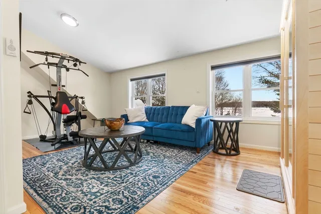 a living room with furniture and a rug