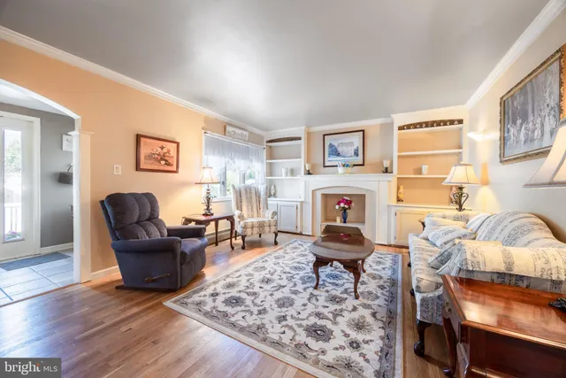 a living room with furniture a rug and a fireplace