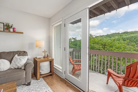 a balcony with furniture