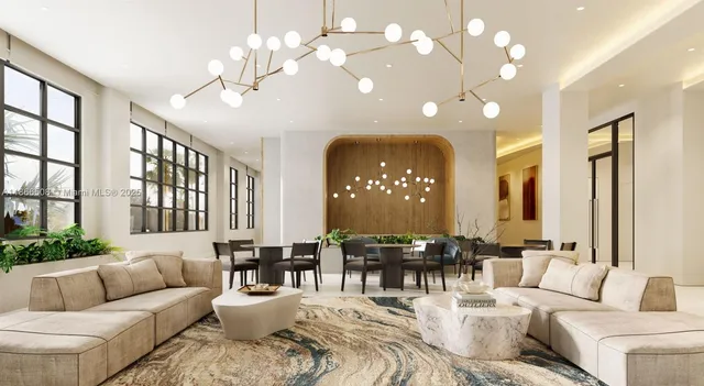 a living room with furniture and windows