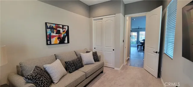 a living room with furniture and a gate