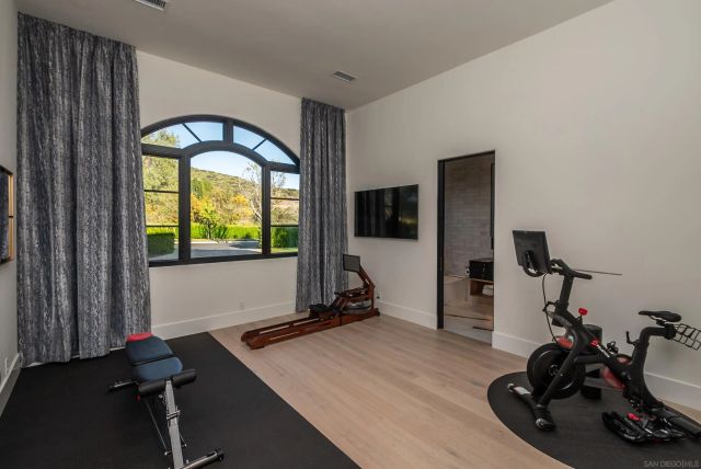 a view of a yard and palm trees