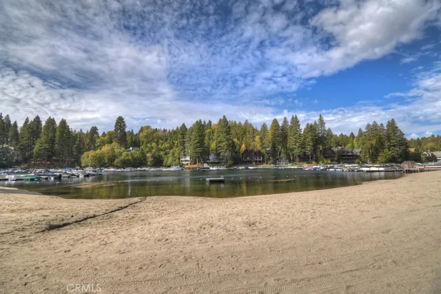 a view of lake with green space