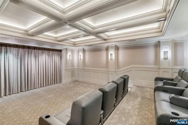 a spacious bathroom with a large mirror