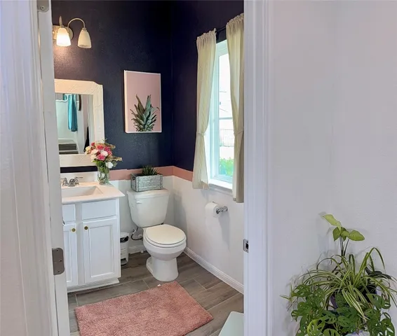 a bathroom with a sink a toilet and a mirror