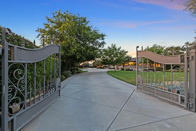 a view of a swimming pool with a garden