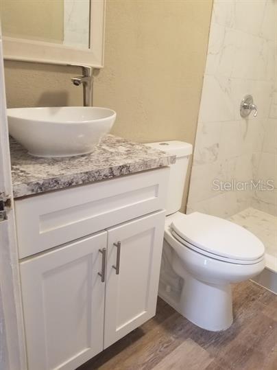 318 East Tarpon Avenue, Unit 5 Tarpon Springs, FL 34689 - Photo 11 of 16 a bathroom with a granite countertop toilet sink and mirror