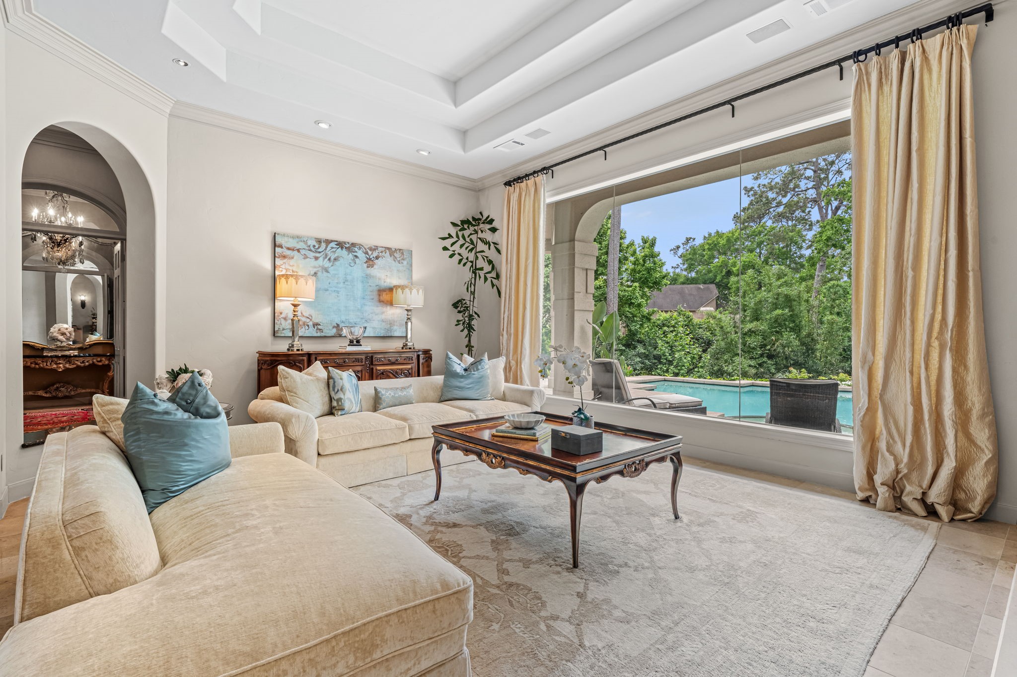 6 Mott Lane Houston, TX 77024 - Photo 14 of 50 Living room with custom drapery and refined finishes.