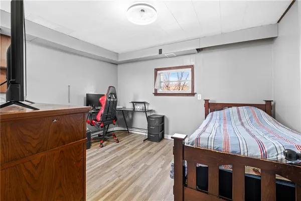 a view of workspace with wooden floor