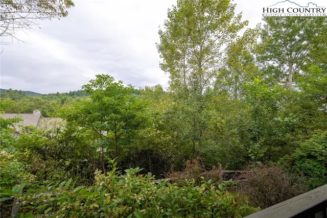 a view of a chair and table in the garden