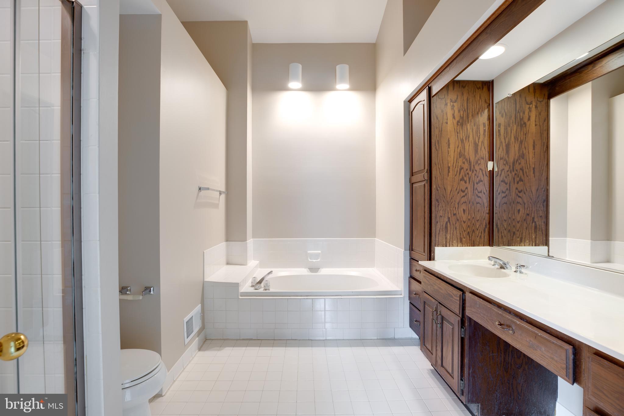 6502 Westhaven Lane Springfield, VA 22150 - Photo 21 of 31 a bathroom with a tub a sink and a large mirror