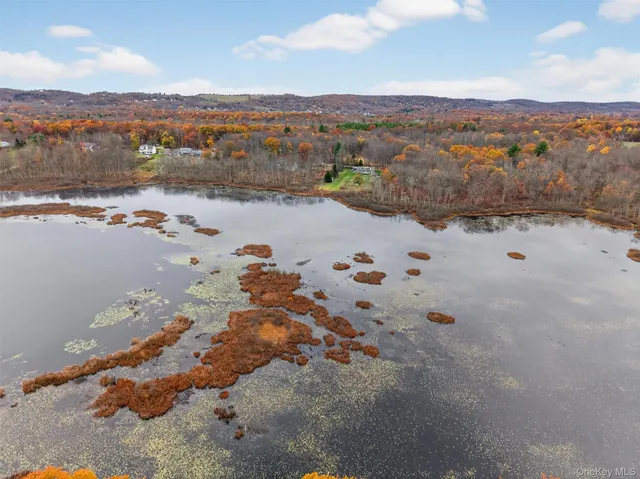 a view of a lake with mountain