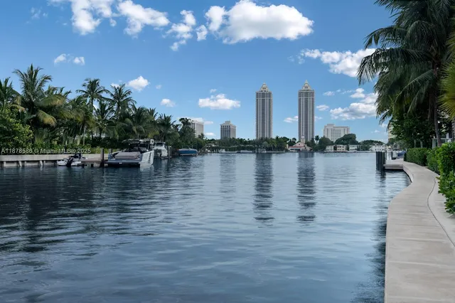 a view of a lake with a city