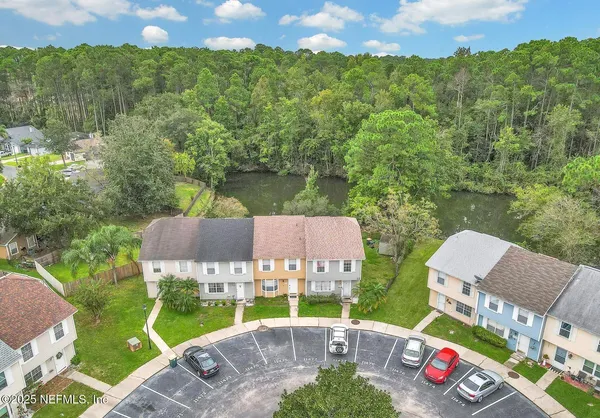 an aerial view of a house