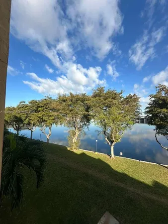 a view of an ocean from a yard