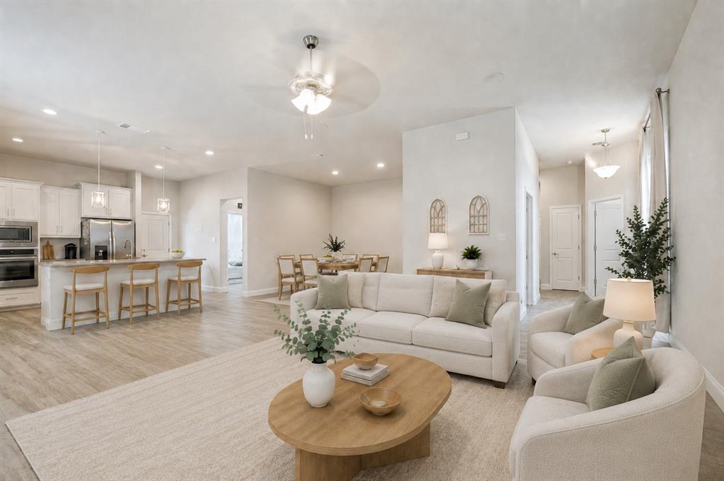 617 Mesquite Grove Road Midlothian, TX 76065 - Photo 5 of 25 Open-concept living area featuring wood-finish flooring, recessed lighting, and a ceiling fan